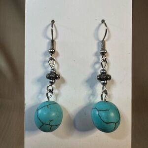 Turquoise Drop Earrings with Silver Beads